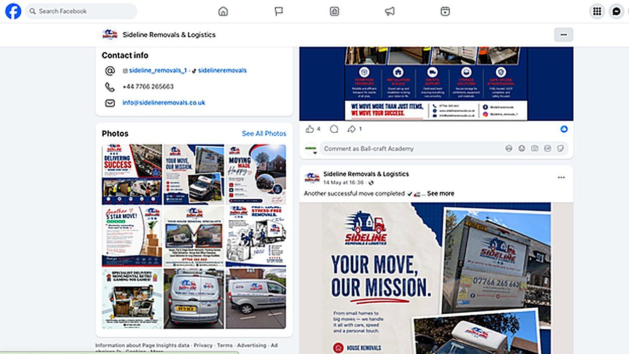 The managed Sideline Facebook page